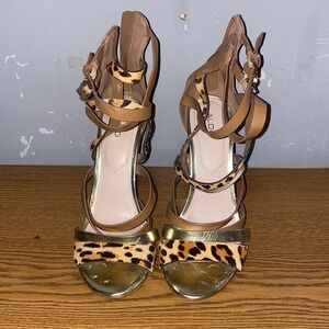 ALDO Women's Tan Leopard Print Stiletto Heel Strappy Gladiator Sandals